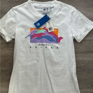 Adidas White Tee with Colorful Graphic